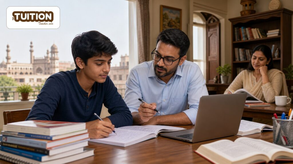 Class 12 student in Lucknow studying with a home tutor for board exam preparation