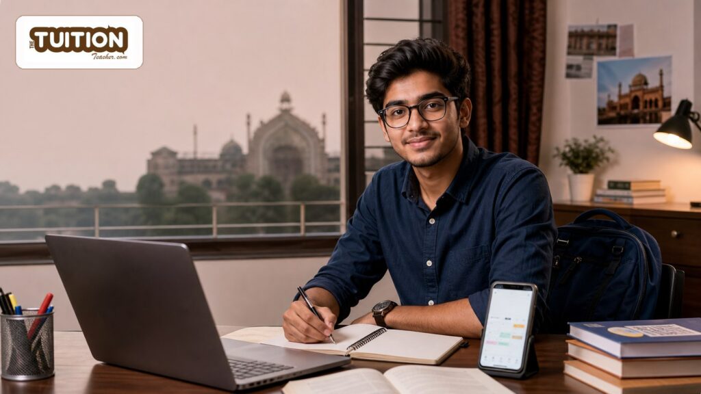 College student in Lucknow preparing for part time home tuition jobs
