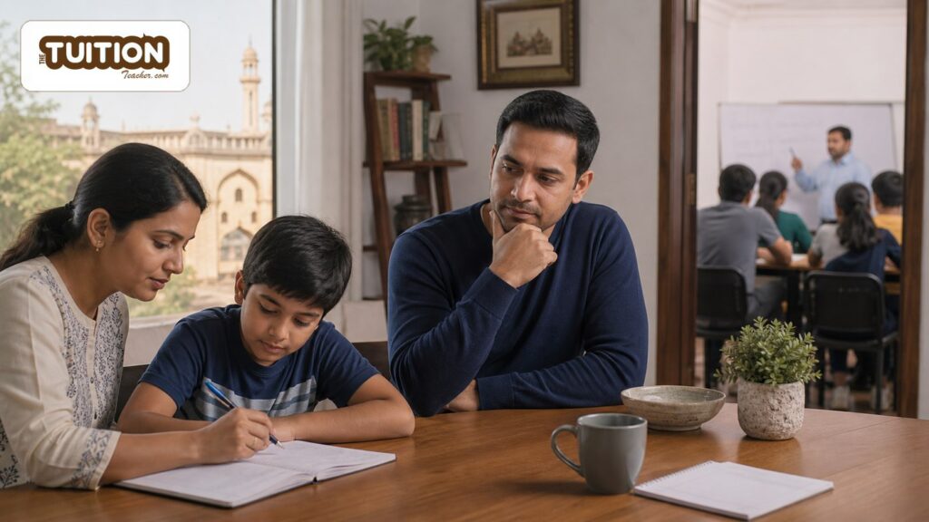 Parent comparing home tuition and coaching options for a child in Lucknow